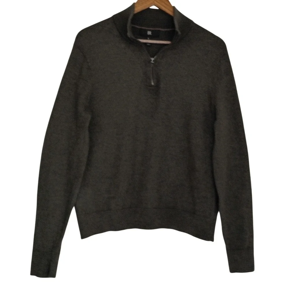 Banana Republic Mens M Tall Gray 100% Italian‎ Merino Wool 1/4 Zip Sweater